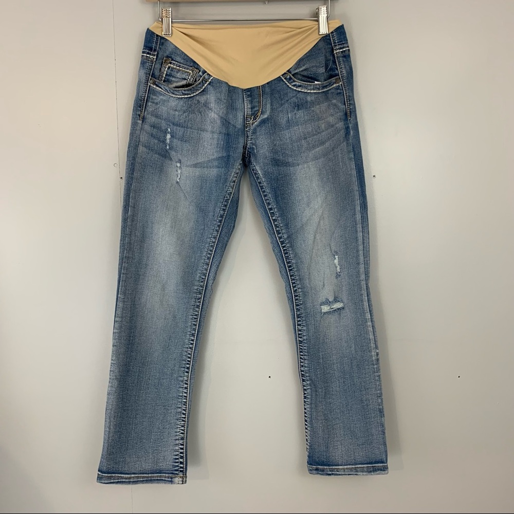 New Indigo Blue Secret Fit Belly Jeans Straight Distressed Full Panel Maternity
